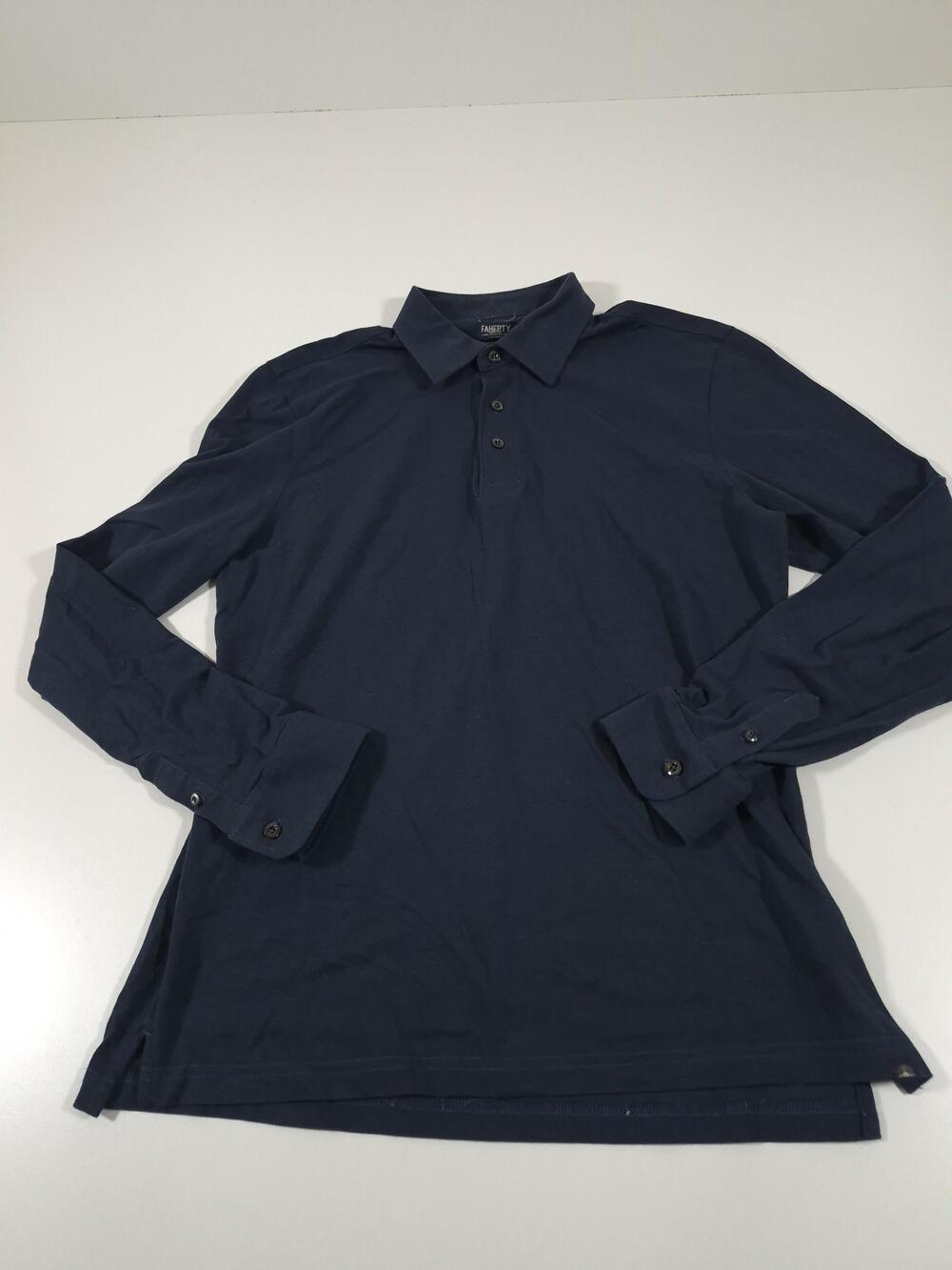 Faherty Movement Polo Shirt Mens M Blue Long Sleeve Knit Stretch Performance